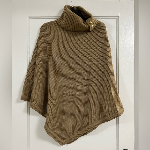 Michael Kors Shaker Poncho Cape Turtleneck Sweater - one size - gold brown tan - Picture 5 of 7